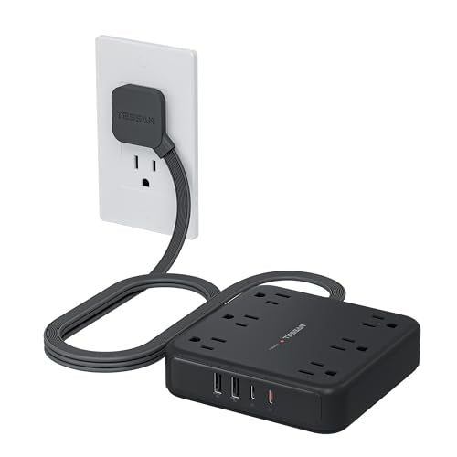 TESSAN 5Ft Black Extension Cord with Multiple Outlets, Surge Protector Power Strip with 6 Outlets and 4 USB Ports (2 USB C), 2100 Joules Protection, Flat Plug, Outlet Extender for Home, Office, Dorm - color: Black, size: 5 FT