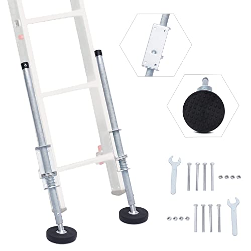 Ladder Leveler Pair, 18.5-22.44in Adjustable Extension Ladder Leg Ground Leveler with Engraved Anti-Slip Pattern Steel Pole, Universal Stair Ladder Stabilizer, Ladder Aide Leveling Feet