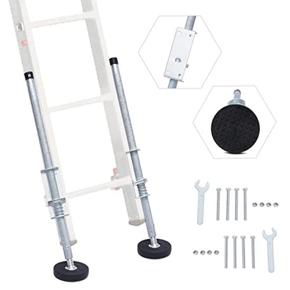 Ladder Leveler Pair, 18.5-22.44in Adjustable Extension Ladder Leg Ground Leveler with Engraved Anti-Slip Pattern Steel Pole, Universal Stair Ladder Stabilizer, Ladder Aide Leveling Feet