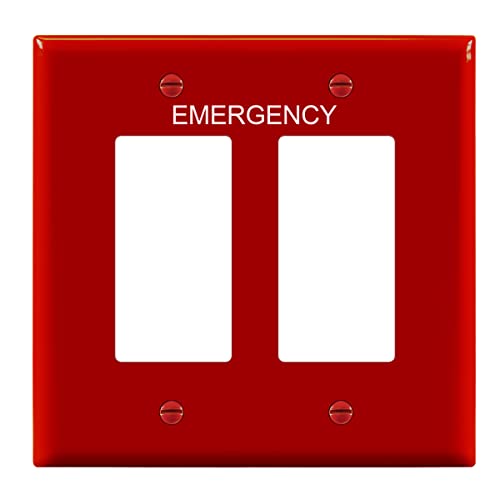 ENERLITES Double Decorator Switch Cover with Emergency Label, Two Gang Outlet Wall Plate, Mid-Size 2-Gang 4.88" x 4.92", Unbreakable Polycarbonate Thermoplastic, UL Listed, 8832M-ER, Red - color: Emergency Red, size: Mid-size