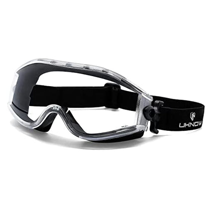 UKNOW Safety Goggles Over Glasses - Anti-Fog Clear Lens - ANSI Z87.1 Certified Eye Protection for Lab Work, Industrial Use - color: Black