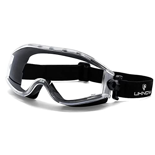 UKNOW Safety Goggles Over Glasses - Anti-Fog Clear Lens - ANSI Z87.1 Certified Eye Protection for Lab Work, Industrial Use - color: Black