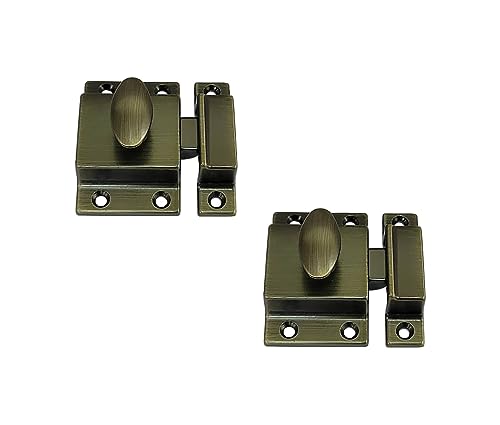 QCAA Traditional Large Oval Turn Cabinet Latch, Solid Brass, 2", for Cupboard & Other Furniture, Brushed Antique Brass, 2 Pack, Made in Taiwan - color: Brushed Anqitue Brass, size: 2 Pack
