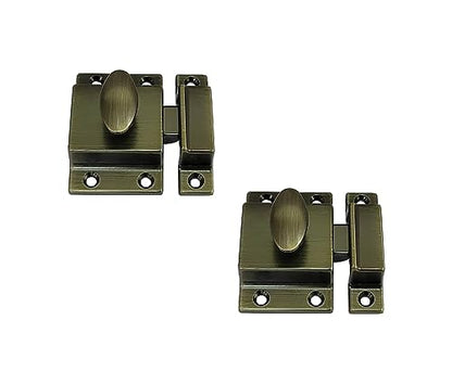 QCAA Traditional Large Oval Turn Cabinet Latch, Solid Brass, 2", for Cupboard & Other Furniture, Brushed Antique Brass, 2 Pack, Made in Taiwan - color: Brushed Anqitue Brass, size: 2 Pack