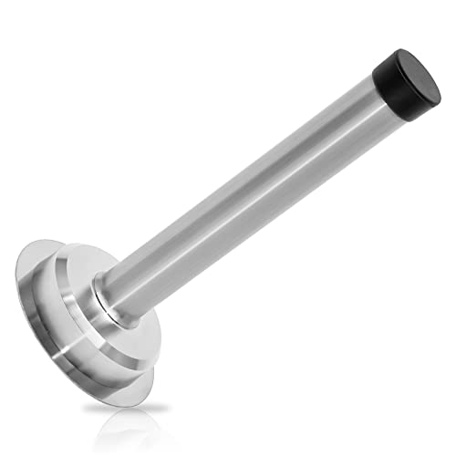 1pc 5 Inch Door Stops, Self Adhesive Long Door Stopper, Stainless Steel Sound Dampening Door Stop, Wall Mount Screw Doorstop with Rubber Bumper (Silver) - size: 5 Inch-Silver