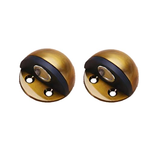 2-Pack No Drill Needed Magnetic Door Stop with Heavy Duty Rubber Bumper - Silent, Self-Adhesive or Screw Mount Stainless Steel Floor Door Stopper for Bedroom, Living Room, Office (Golden) - color: Gold