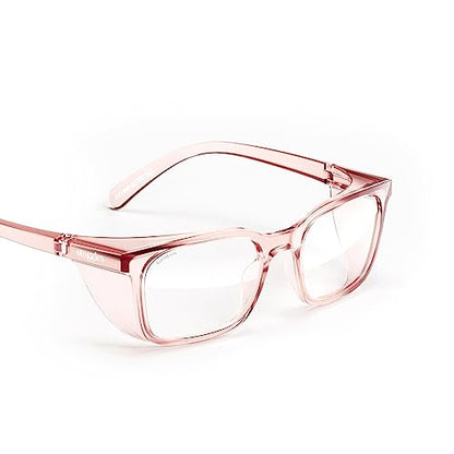 Stoggles Rectangle Z87.1 Certified Safety Glasses, Blue-Light, UV Blocking Lens, Top & Side Shield, Anti-Fog, Stylish Eyewear - color: Sangria, size: Medium Low Bridge Fit