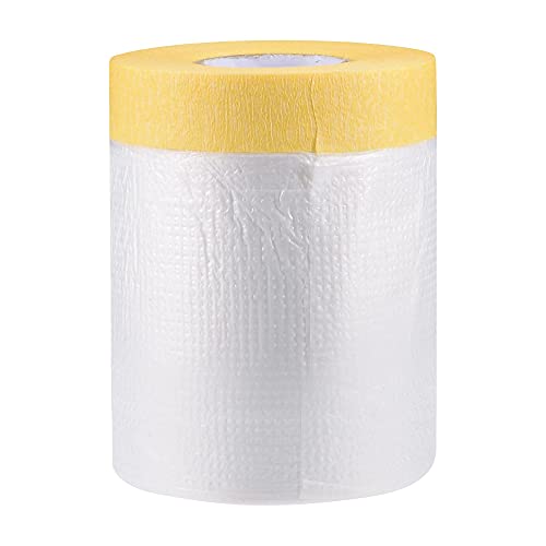 uxcell Pre-Taped Masking Film, 21.7 in x 75 Ft, Plastic Drop Cloth with Low-Tack Painters Tape for Painting Protection - size: 21.7 in x 75 Ft