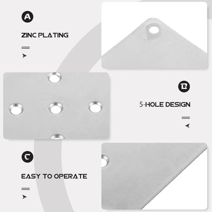 UKCOCO 8pcs Table Leg Bracket 5-Hole Flat Furniture Leg Mounting Plate, Zinc Plating, Silver, 3.93x3.93x0.07inch, for Sofa, Table, Chair, Easy Installation