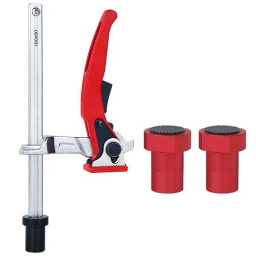 Bench Dog Clamp for 3/4" Dog Holes – Heavy Duty Quick-Ratchet Woodworking Clamp with Adjustable Pivot Jaw, 2PCS 19mm Non-Slip Bench Dogs, Fits MFT Tables and Workbenches - color: Red 3pcs