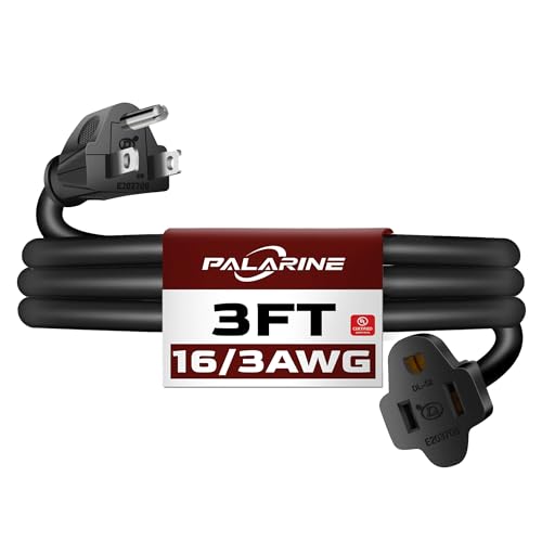 3ft Black Extension Cord Waterproof, UL Listed, 16/3 SJTW Heavy Duty 3 Prong, 16 Gauge 13A Power Cord Ideal for Lights, Appliances, and Lawn - color: Black, size: 3 FT, style: 16/3