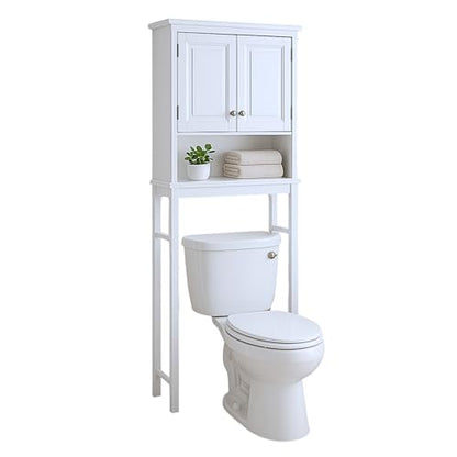 Alaterre Furniture Dorset Over-the-Toilet Storage Cabinet Set – Bathroom Organizer with Adjustable Shelf, Open Display Shelf, Zinc Hinges, and Nylon Floor Levelers (White) - size: Toilet Shelf + Cabinet