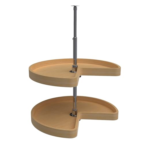 Rev-A-Shelf Dual Shelves Kidney-Shape 32" Lazy Susan Organizer for Lower Corner & Base Kitchen Cabinets, Turntable Home Storage, Wooden, 4WLS472-32-52 - size: 32 In.