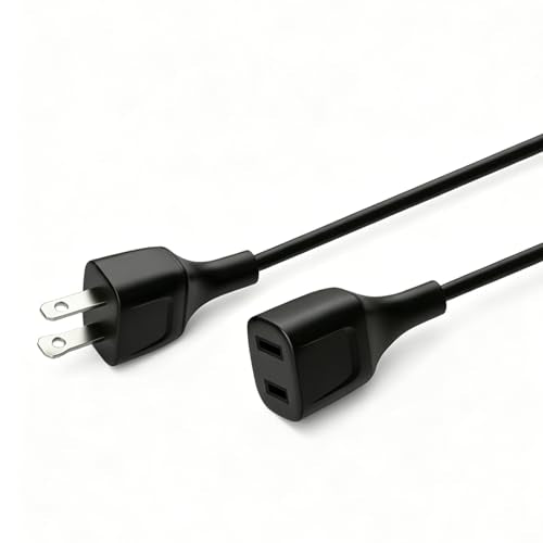 5FT Short Black Power Extension Cord Indoor Use with 125V 5A 625W 2-Prong 2 Outlets Ideal for Holiday Lights, Lamps, Security Cameras, Appliance (1 Pack) - size: 5FT Black (1 Pack)