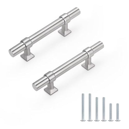 5Pack Hole Centers 2.5 inch Brushed Nickel Cabinet Handles Stainless Steel Kitchen Cabinet Pulls T Bar Hardware Pull Handle for Cabinets Dressers 4inch Total Length - color: Brushed Nickel, size: Hole Centers: 2.5inch