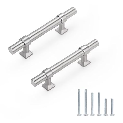 5Pack Hole Centers 2.5 inch Brushed Nickel Cabinet Handles Stainless Steel Kitchen Cabinet Pulls T Bar Hardware Pull Handle for Cabinets Dressers 4inch Total Length - color: Brushed Nickel, size: Hole Centers: 2.5inch
