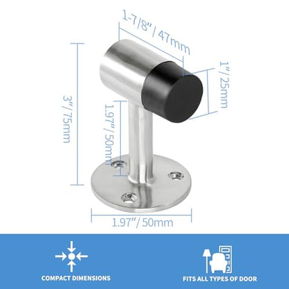 Floor Mount Door Stopper, Heavy Duty Door Stop Brushed Nickel Doorstop with Rubber Bumper & Stainless Steel Screws, 3 Inch Height