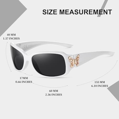 HAOLOTA Women's Polarized Sunglasses - Fashionable Wraparound Butterfly Design with UV400 Protection - color: A11 White Frame/Grey Lens