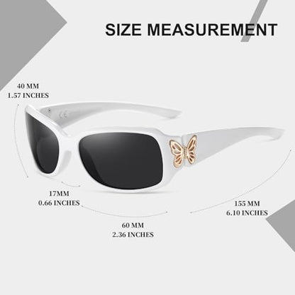 HAOLOTA Women's Polarized Sunglasses - Fashionable Wraparound Butterfly Design with UV400 Protection - color: A11 White Frame/Grey Lens