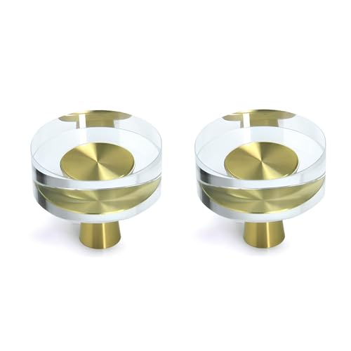 2 Pack Glass Crystal Knobs Brass Drawer Pull Cabinet Handle Gold Furniture Hardware for Dresser Kitchen (Round) - color: Gold_Round, size: 2Pack-1.2"x1.2"