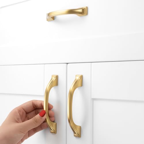 10 Pack Brushed Gold Cabinet Pulls 3 Inch Gold Cabinet Handles Gold Hardware for Kitchen Cabinets 8222 Drawers Bedroom Dresser Bathroom Vanity Cupboard - color: Brushed Gold, size: 3 Inches, style: 10 Pack Arch Pull