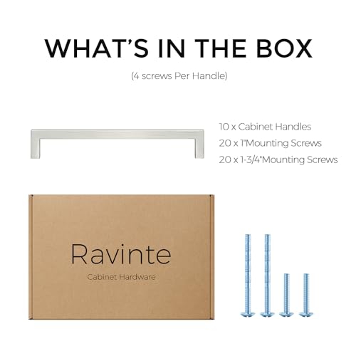 Ravinte 10 Pack Solid 6-1/4 Inch Center to Center Slim Square Bar Drawer Handles Cabinet Hardware - Brushed Nickel Kitchen Pulls - size: 6-1/4" Hole Center