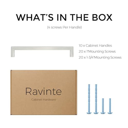 Ravinte 10 Pack Solid 6-1/4 Inch Center to Center Slim Square Bar Drawer Handles Cabinet Hardware - Brushed Nickel Kitchen Pulls - size: 6-1/4" Hole Center