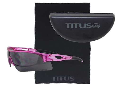 TITUS G20 All Sport Safety Glasses Shooting Eyewear Motorcycle Protection ANSI Z87+ Compliant - color: Pink Frame - Smoke Lens - With Fitted Hard Case
