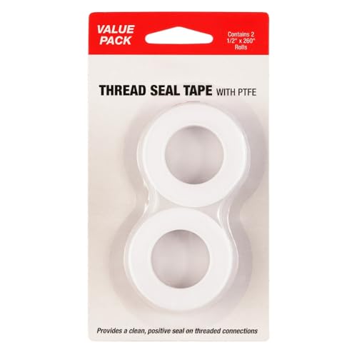 PTFE Thread Seal Tape 1/2 Inch x 260 Inch Value Pack, White Plumbing Pipe Wrap for Threaded Connections, for Home, Workshop & Industrial Use