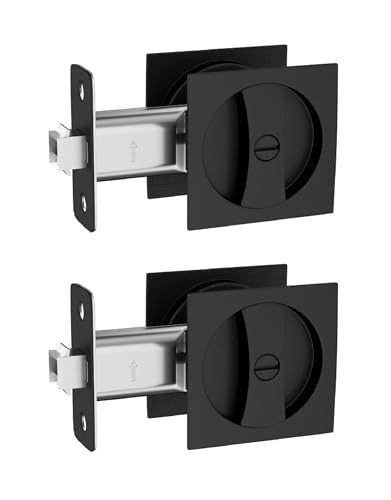 Lethato Pocket Door Hardware Black, Pocket Door Lock, Pocket Door Latch, Matte Black Contemporary Sliding Pocket Door with Privacy Lock for Bathroom & Bedroom (2 Packs, Square) - color: Matte Black (Square), size: 2 Pack