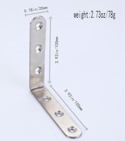 4 Pack Flat Mending Plate for Wood, Stainless Steel Straight Brackets Flat Repair Fixing Wood Brace Joining Plates Connector with Fixing Screws (8, L-Shaped Bracket 0.78*3.93*3.93in) - size: L-Shaped Bracket 0.78*3.93*3.93 in