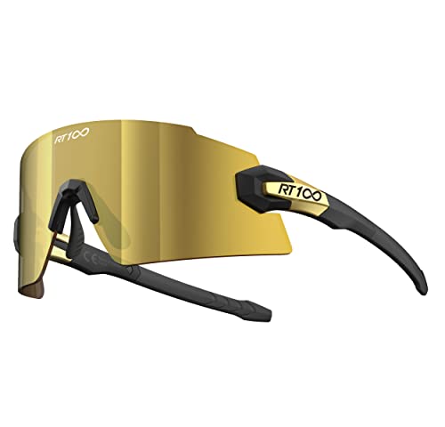 RIDE YOUR WAY Professional wrap around Frameless Cycling Sunglasses for Men and Women - color: Q588k Gold