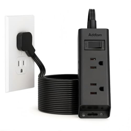 Addtam Flat Plug Power Strip with 6 Outlet Extender, 25 FT Extension Cord Flat Wall Plug with Multiple Outlets, No Surge Protector for Cruise Ship, Travel, Dorm, Home Office, Cruise Essentials, Black - color: Black, size: 25 Ft