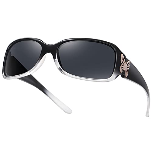 HAOLOTA Women's Polarized Sunglasses - Fashionable Wraparound Butterfly Design with UV400 Protection - color: A04 Gradient Black Frame/Grey Lens