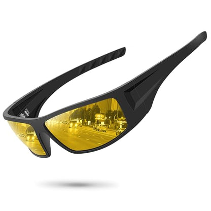 Polarized Sports Sunglasses for Men Women Unbreakable Frame Cycling Fishing Wrap Around Sunglasses UV400 Protection - color: 1-black Frame/Night Vision Lens
