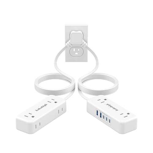 Split Extension Cord 10FT (5FT on Each Side), Single Flat Plug Twin Extension Cord with 4 AC Outlets, 2 USB-A & 3 USB-C(24W/4.8A), Nightstand Charging Station for Bedroom Dorm Room Home, His and Hers - size: 5ft