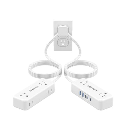 Split Extension Cord 10FT (5FT on Each Side), Single Flat Plug Twin Extension Cord with 4 AC Outlets, 2 USB-A & 3 USB-C(24W/4.8A), Nightstand Charging Station for Bedroom Dorm Room Home, His and Hers - size: 5ft