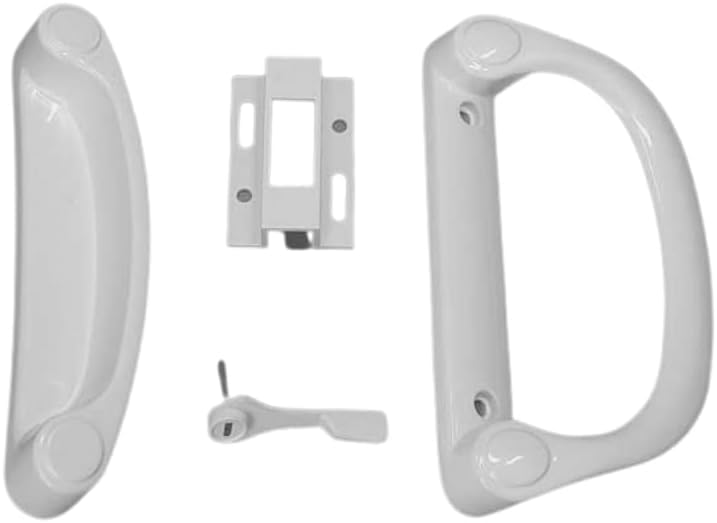 White Sliding Patio Door Handle Kit – Replacement Handle Set for Glass Door Repair with Keeper, Latch & Screws (DH-508-W)