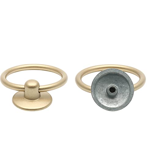 5Pcs Gold Ring Drawer Pulls, Brass Cabinet Ring Handles Drop Knobs Single Hole Dresser Pulls for Furniture Cupboard Closet Kitchen Door(1" x 2") - color: Gold