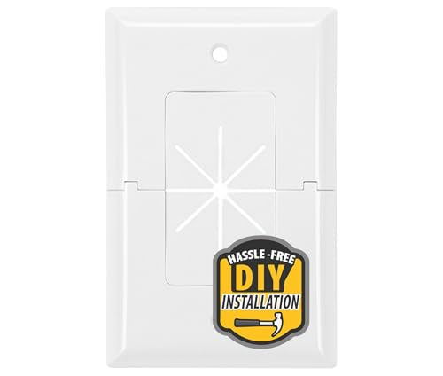 DATA COMM Electronics 45-0017-UWH Split Style TV Outlet Covers Wall Plate w/Flexible AV/HDMI Cable Pass-Through Sturdy Wall Plate Cover For Electrical Outlets Electrical 1-Gang, Ultra White - color: White, size: 1 Gang, style: Split Style