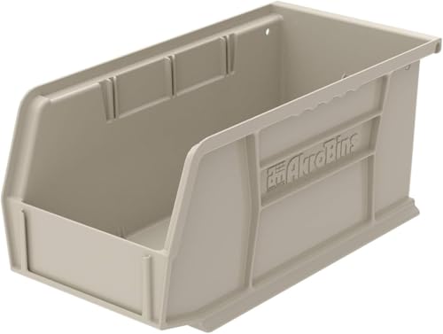 Akro-Mils 30230 AkroBins Plastic Storage Bins, Space-Saving Stackable Bins for Garage, Pantry, Craft Organization, 11" x 5" x 5", Stone, 12-Pack - color: Stone