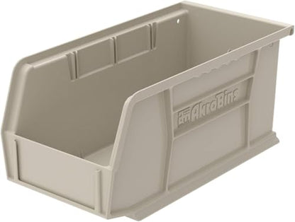 Akro-Mils 30230 AkroBins Plastic Storage Bins, Space-Saving Stackable Bins for Garage, Pantry, Craft Organization, 11" x 5" x 5", Stone, 12-Pack - color: Stone