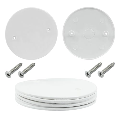 12 Pcs 4.56 Inch White Plastic Ceiling Blank, 2.36" Hole Distance Flat Round Wall Hole Cover Circle Wall Plate Ceiling Cover Plate with Screws for Ceilings or Wall