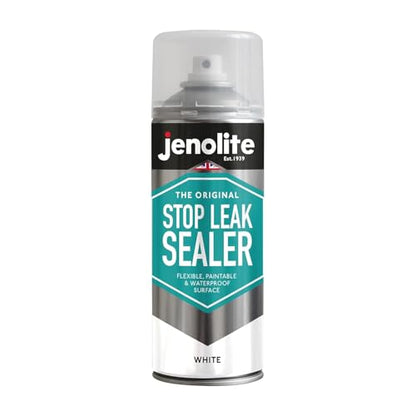 JENOLITE Stop Leak Sealer Spray White 400ml. Waterproof Sealant for Gutters and Flat Roofs. Leak Sealer for Pipe Leaks & Surface Crack, Indoor & Outdoor Repair Spray. Made in Britain - style: White - 400ml (Pack of 1)