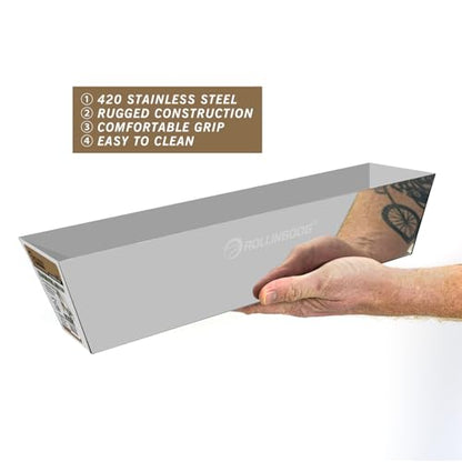 ROLLINGDOG 5 PC Putty Knife Set with Drywall Mud Pan-1", 3" and 5" Spackle Knife, 1.5" Chisel Scraper, 10" Taping Knife with 14.2" x 4" x 3.5" Mud Pan for Drywall Repair