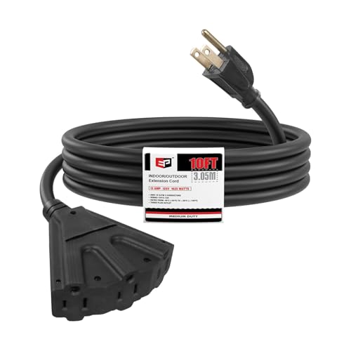 EP 10 Ft 16 Gauge Black Indoor Outdoor Extension Cord with 3 Outlets, 13A 1625W 125V, 16/3 SJTW Power Cord, 3 Prong Grounded Plug for Lights, Garden and Major Appliances, ETL Listed - color: Black, size: 10ft