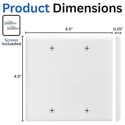Cmple - 2 Gang Blank Wall Plate, Standard Size, Polycarbonate Thermoplastic Panel GFCI Wall Plate with Screws - White - color: Blank 2 Gang White, size: Single