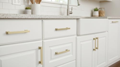 Alzassbg 10 Pack Brushed Brass Cabinet Pulls, 5 Inch(128mm) Hole Centers Gold Kitchen Cabinet Handles for Cabinets and Drawers AL3061BB - color: Brushed Brass, size: 5" Hole Center