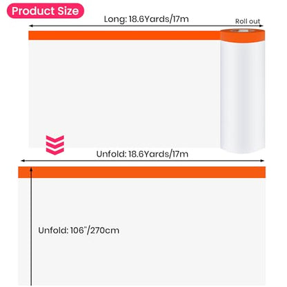 TAPEBEAR Pre-Taped Masking Film, 102" x 56Feet x 3Roll Plastic Sheeting Cover for Painting, Tape and Drape, Painters Masking Tape Film Plastic Drop Cloths for Auto, Appliance and Furniture - size: 102" x 56Feet x 3Roll
