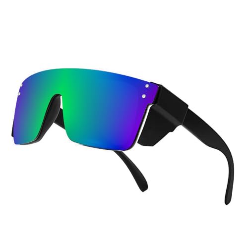 Z87 Polarized Wraparound Safety Sunglasses, UV400 Protective Eyewear for Work and Outdoors - color: Matte Black Green Mirror